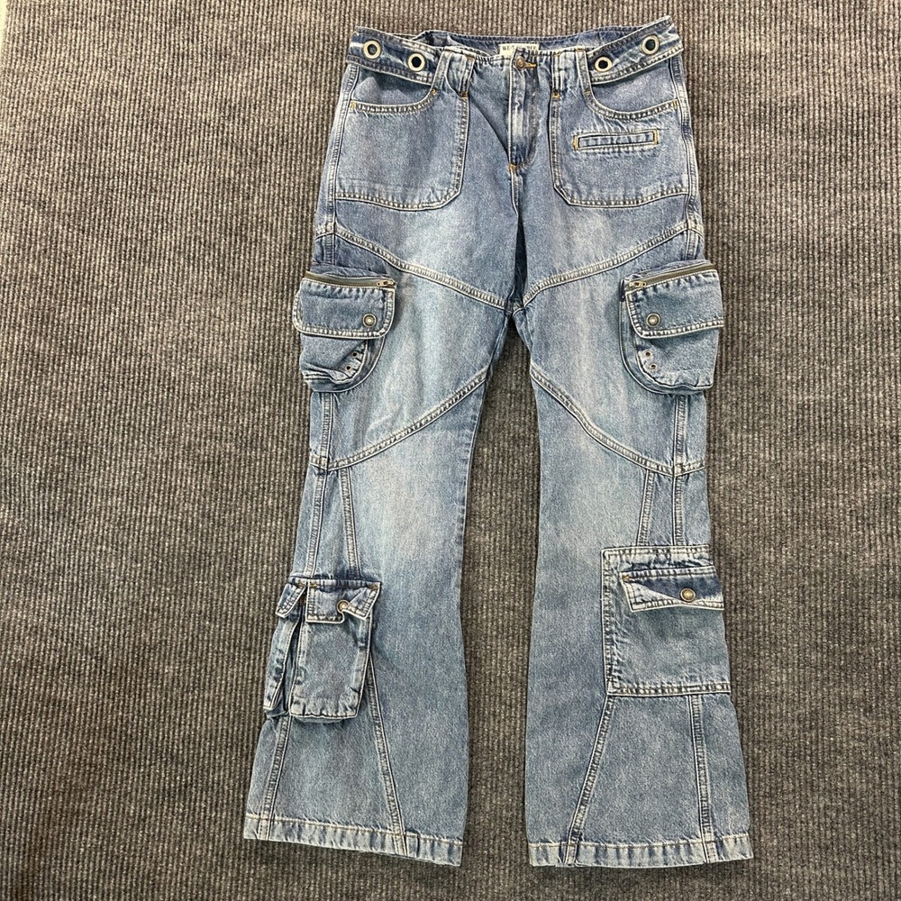 Free People We The Free Cargo Jeans 29 Light Wash Blue Womens Wide Leg Pocket